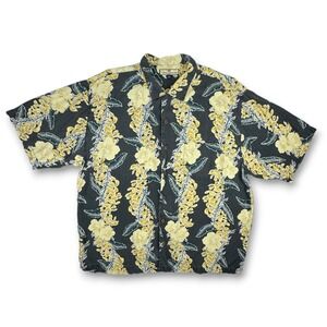 Tommy Bahama Men's XL Silk Camp Shirt Hawaiian Aloha Floral Yellow‎ Hibiscus VTG